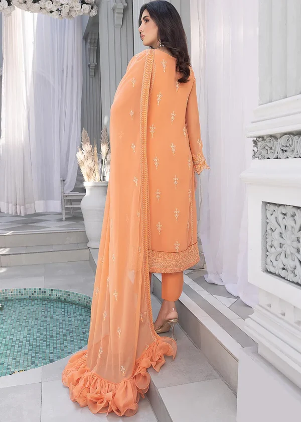 Merakish Luxury Sequins Embroidered Chiffon-Orange Peel - Image 7