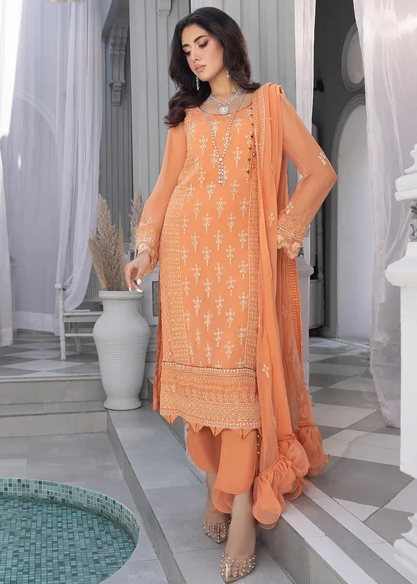 Merakish Luxury Sequins Embroidered Chiffon-Orange Peel - Image 10