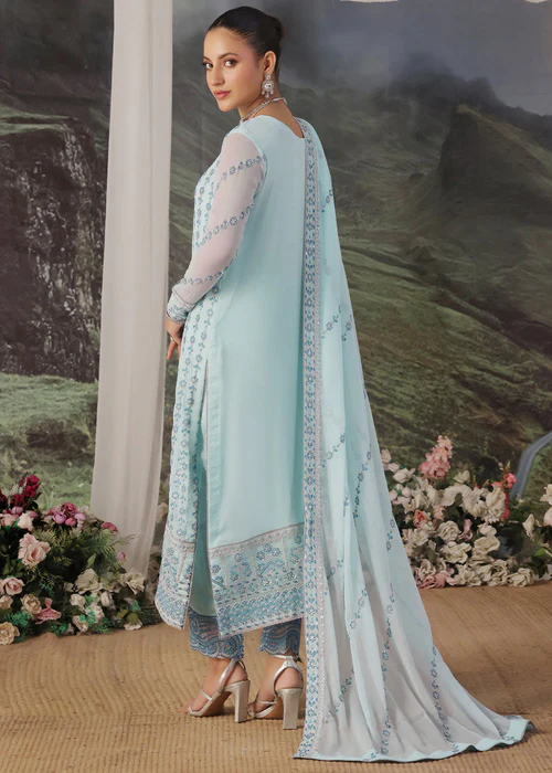 Merakish Luxury Embroidered Chiffon - Saphire Bloom - Image 4