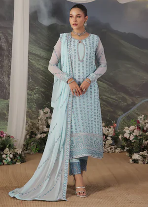 Merakish Luxury Embroidered Chiffon - Saphire Bloom