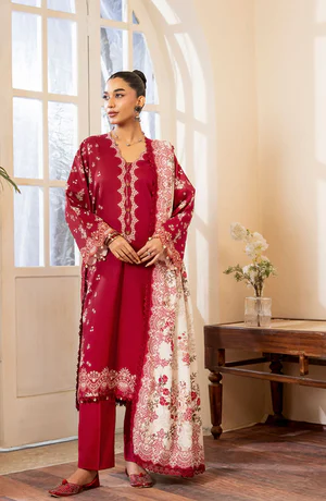 Mausummery Printed Khaddar Winter Unstitched - Carnelian