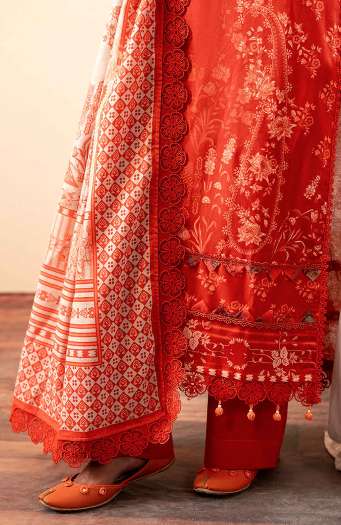 Mausummery Printed Khaddar Winter Unstitched - Coral - Image 3