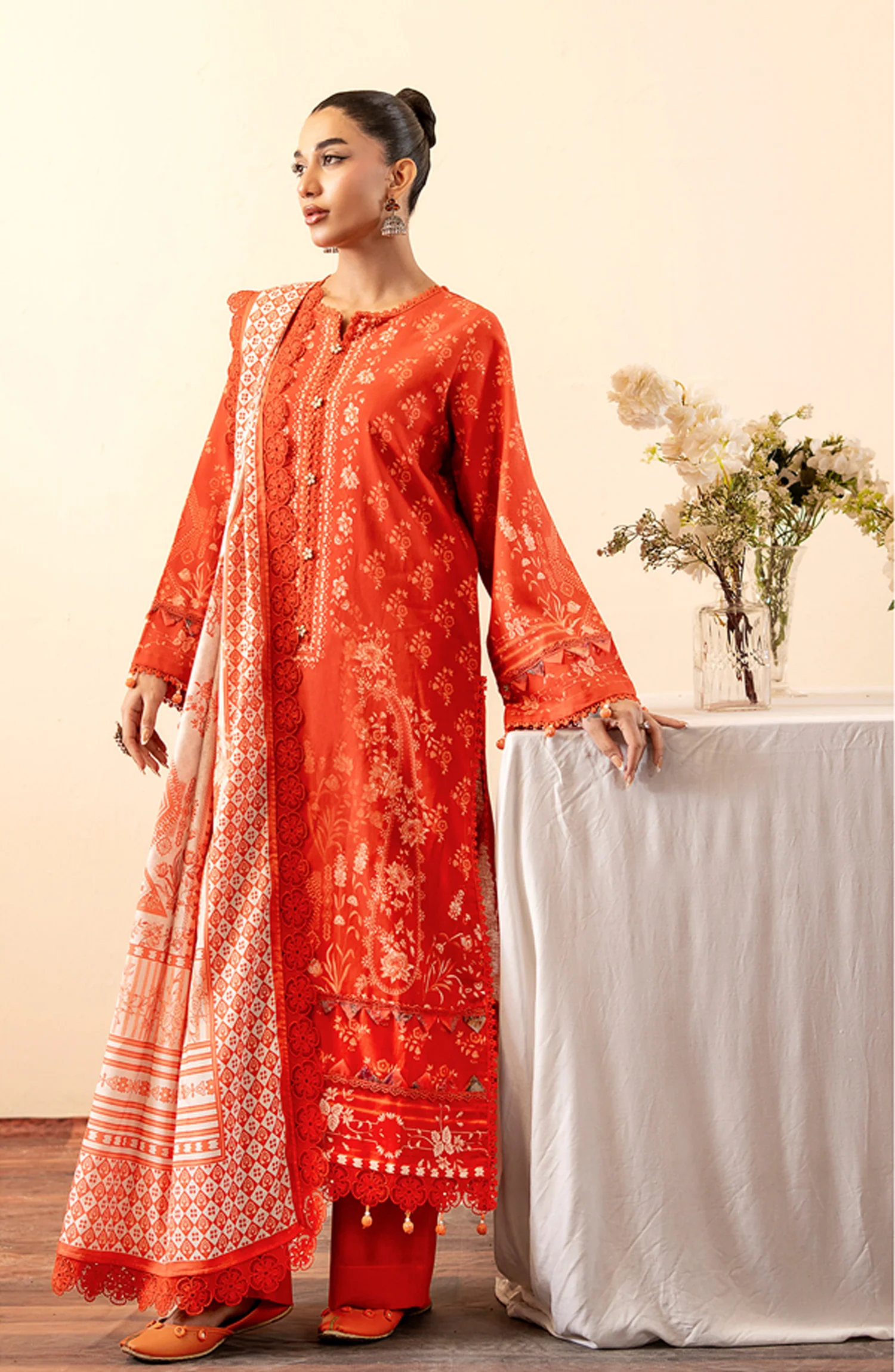 Mausummery Printed Khaddar Winter Unstitched - Coral