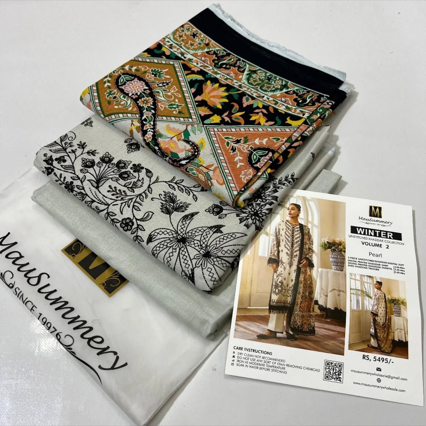 Mausummery Printed Khaddar Winter Unstitched - Pearl - Image 7