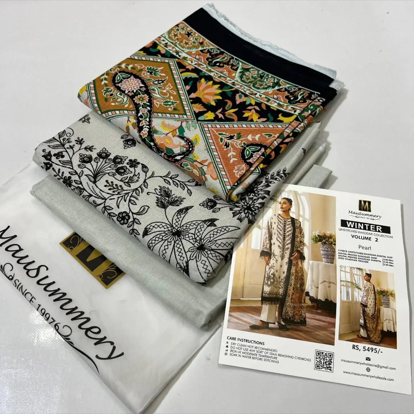 Mausummery Printed Khaddar Winter Unstitched - Pearl - Image 7