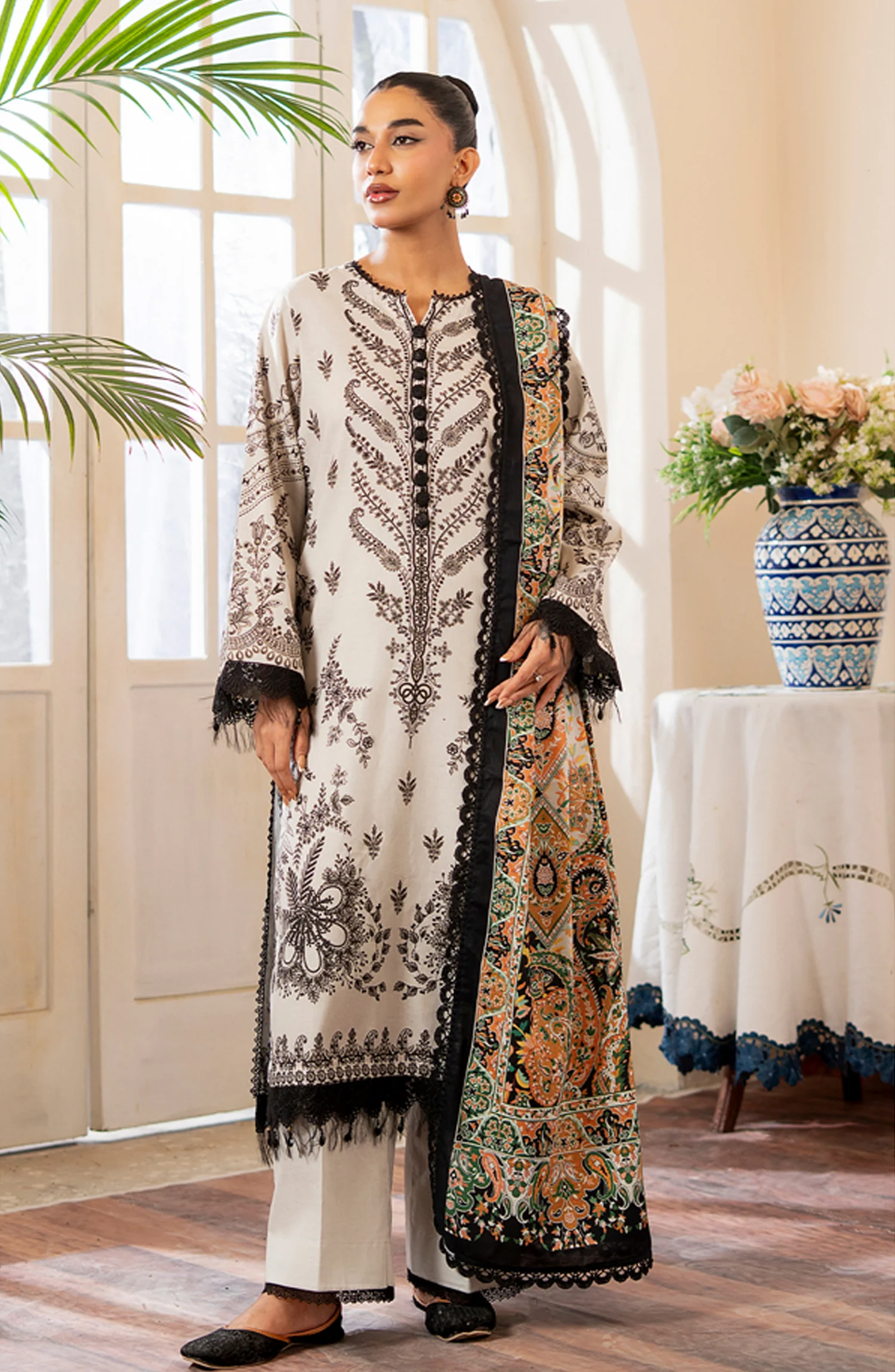 Mausummery Printed Khaddar Winter Unstitched - Pearl