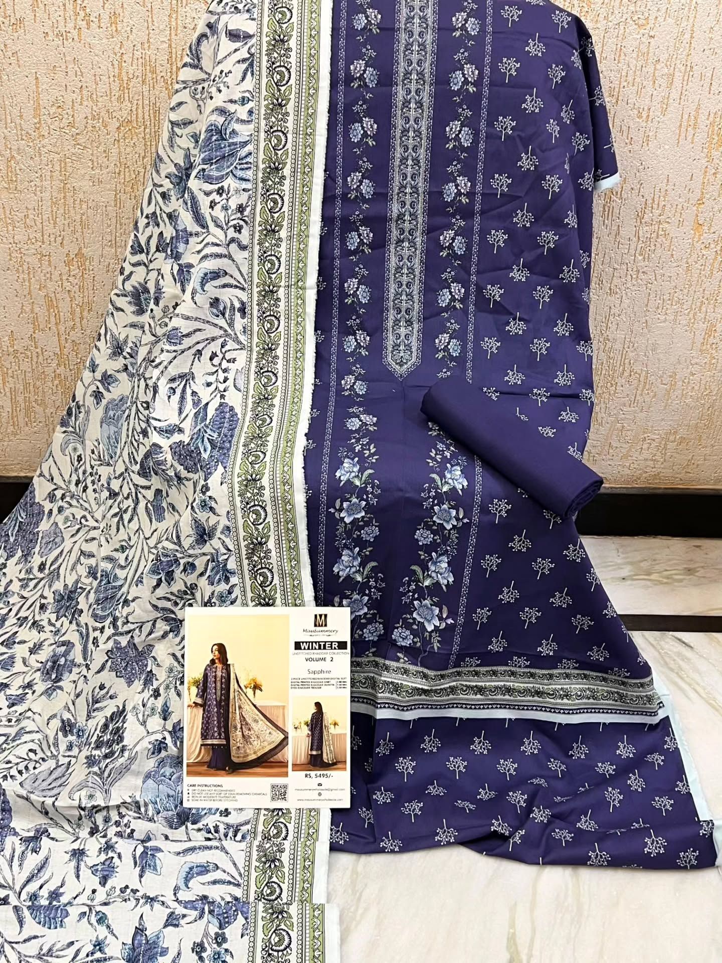 Mausummery Printed Khaddar Winter Unstitched - Sapphire - Image 3