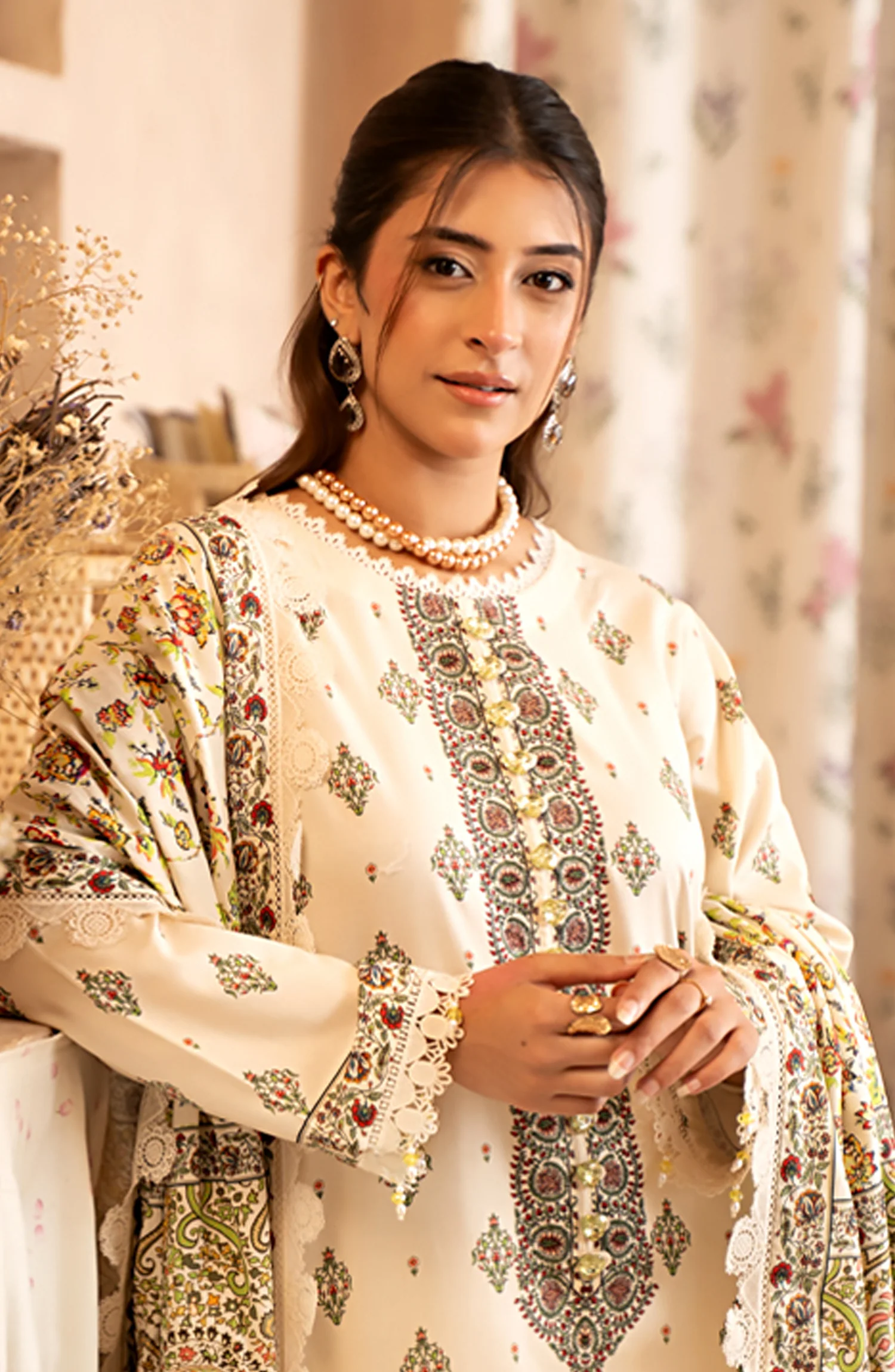 Mausummery Printed Linen Winter Unstitched - Calla Lily - Image 4