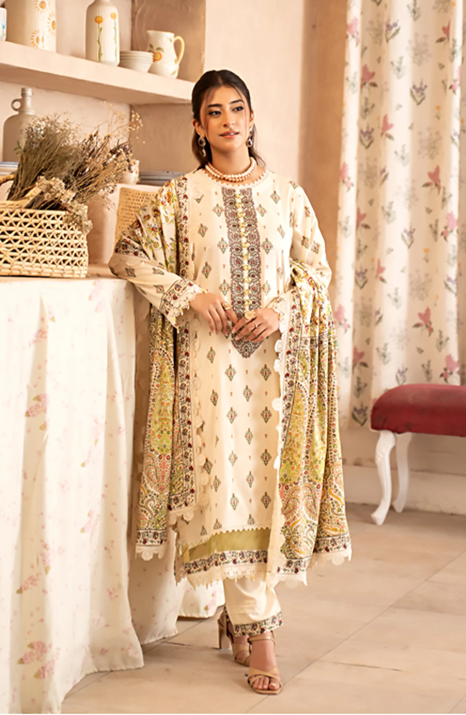 Mausummery Printed Linen Winter Unstitched - Calla Lily - Image 3