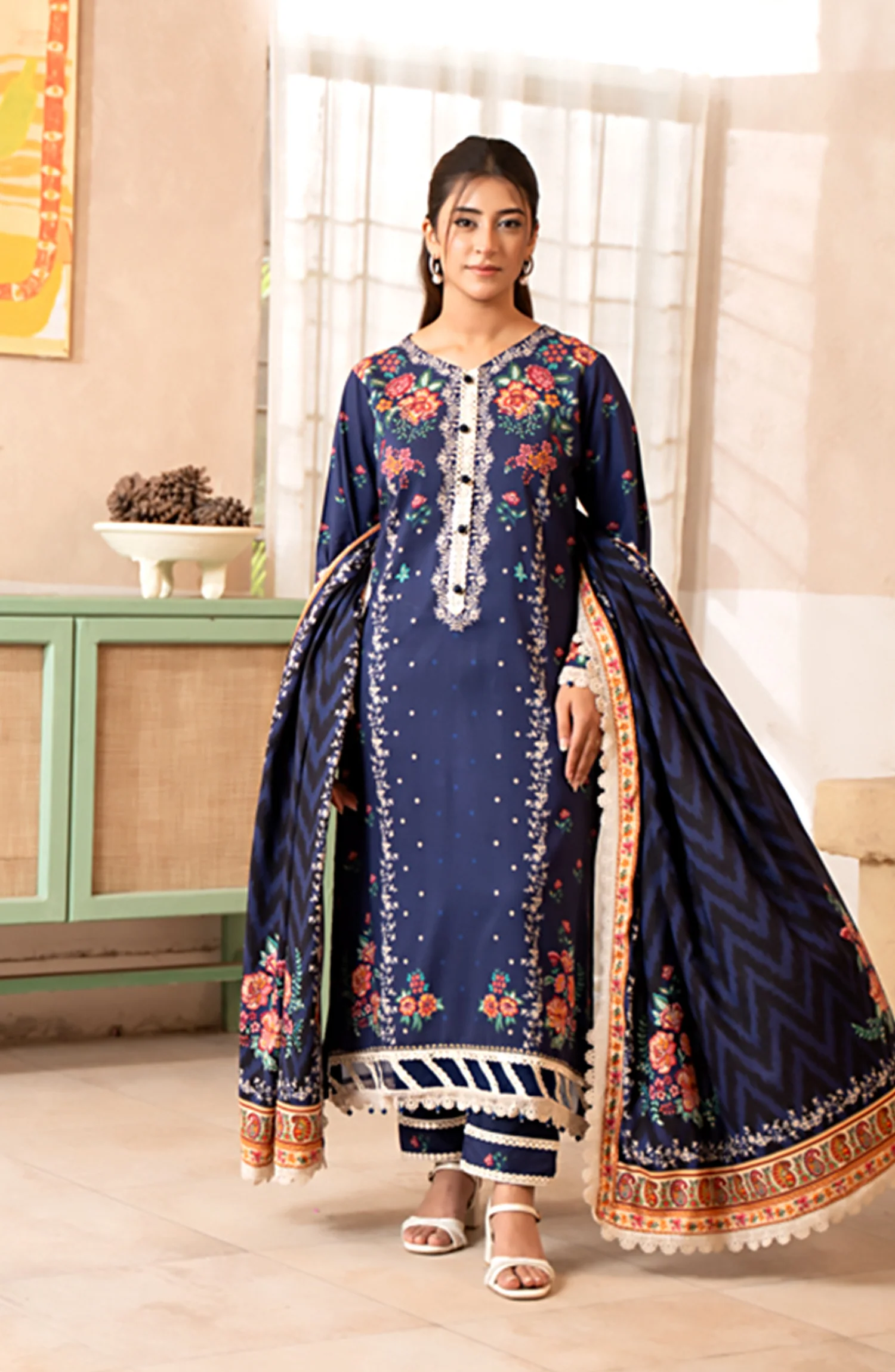 Mausummery Printed Linen Winter Unstitched - Peony - Image 4